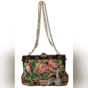 DOLCE & GABBANA Bag Purse VANDA Gold Floral Crystal Shoulder Bag